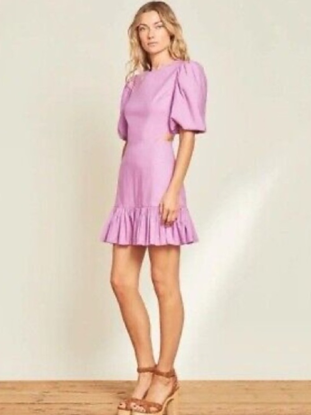 Veronica Beard Iker Puff Sleeve Cut Out Dress Vivid Orchid Purple Sz 6